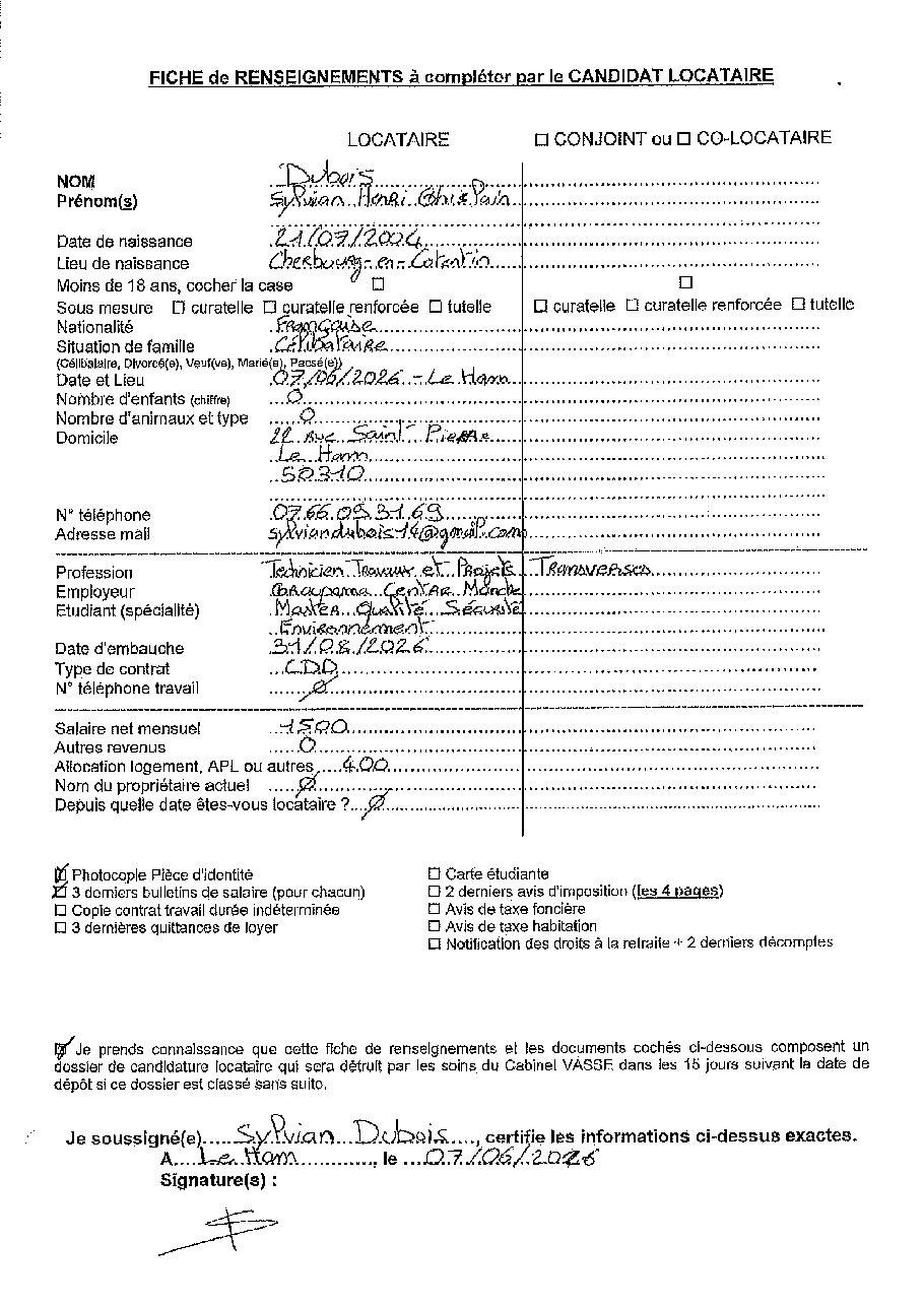 Aperçu de Fiche locataire