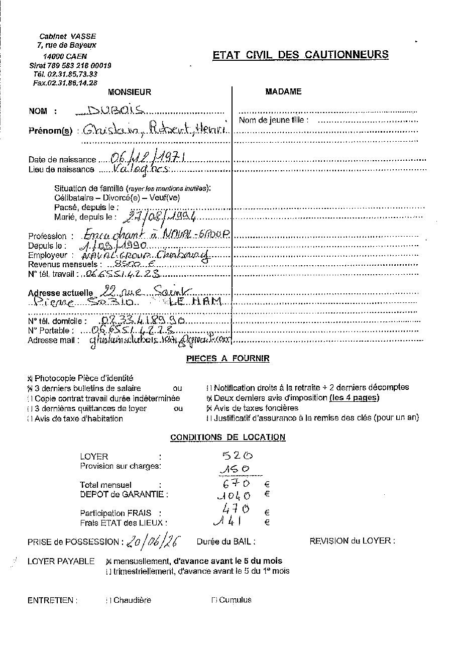 Aperçu de Fiche garant