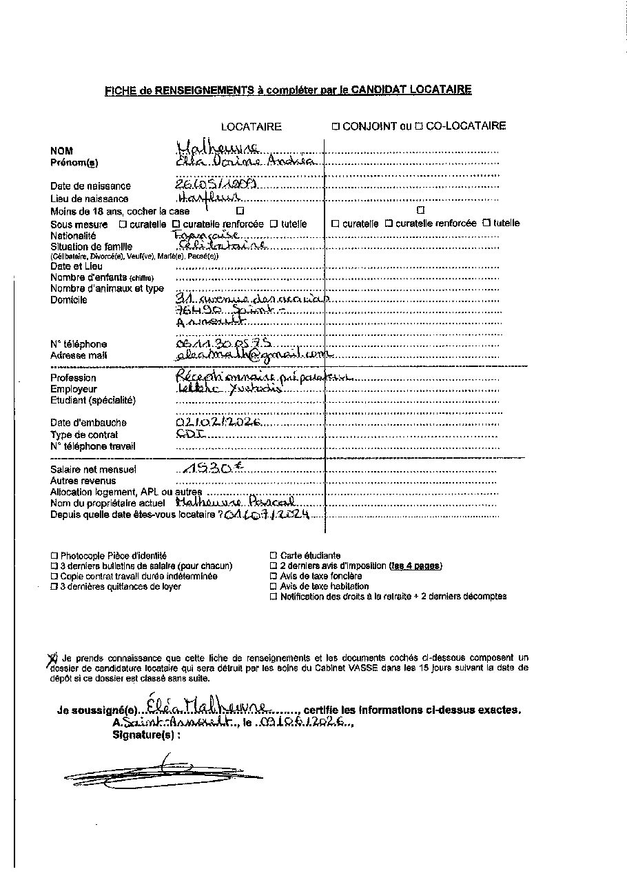 Aperçu de Fiche locataire