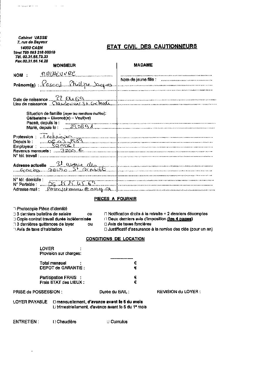 Aperçu de Fiche garant