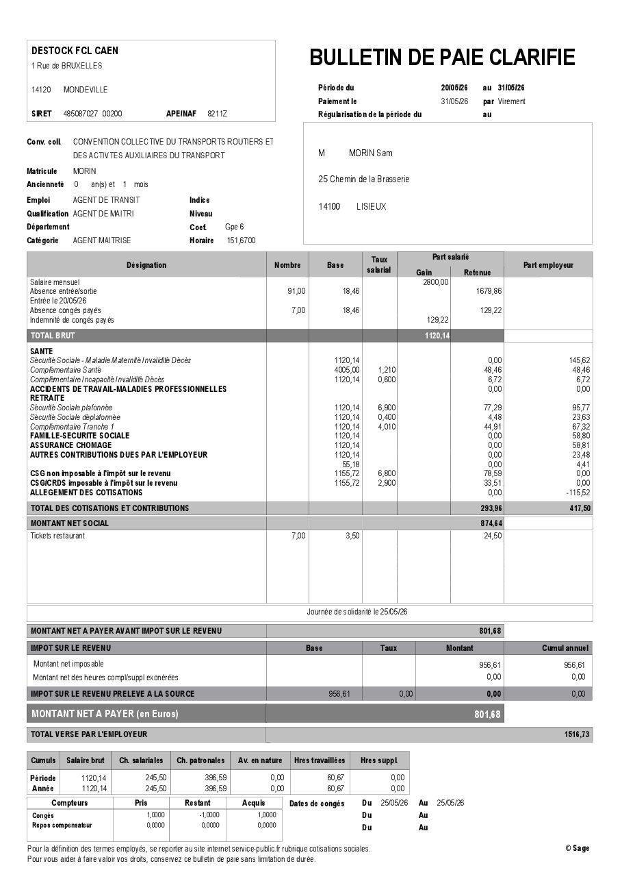 Aperçu de 2026-05 - Sam MORIN - Bulletin de paie DFCL - mai 2026.pdf