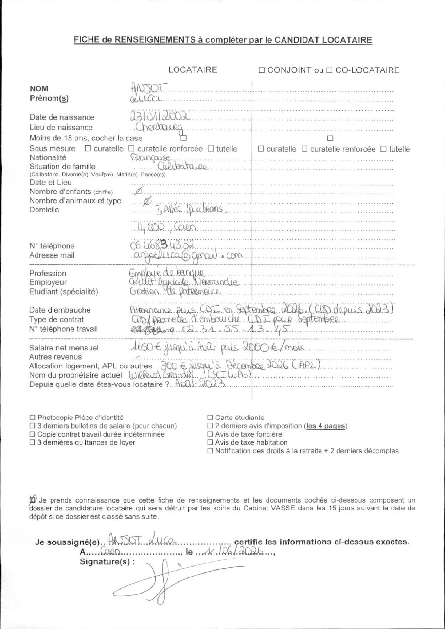 Aperçu de Fiche locataire