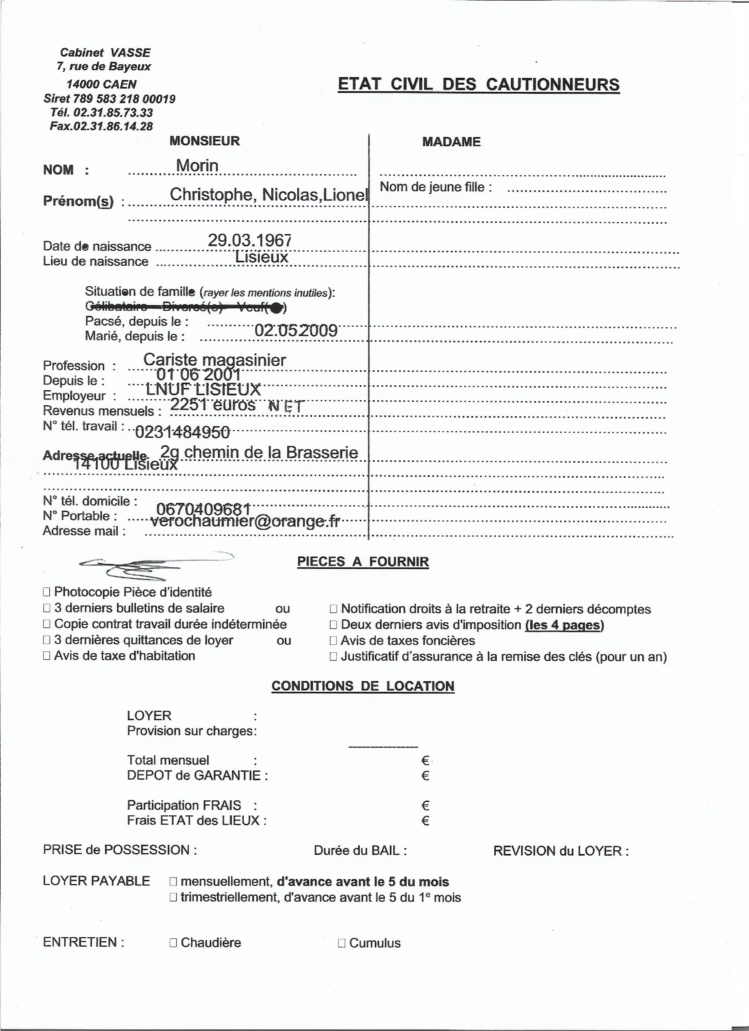 Aperçu de Fiche garant