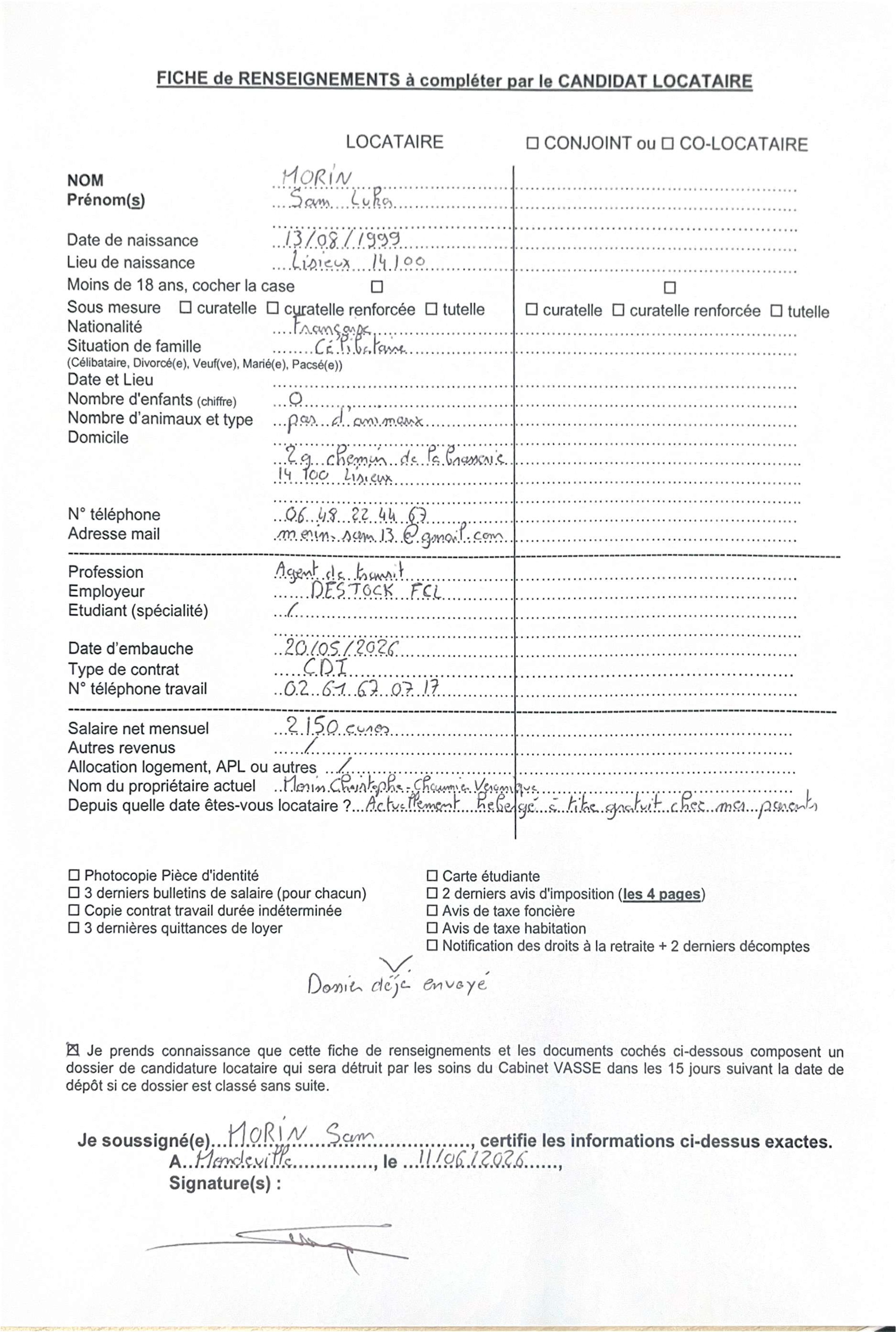 Aperçu de Fiche locataire