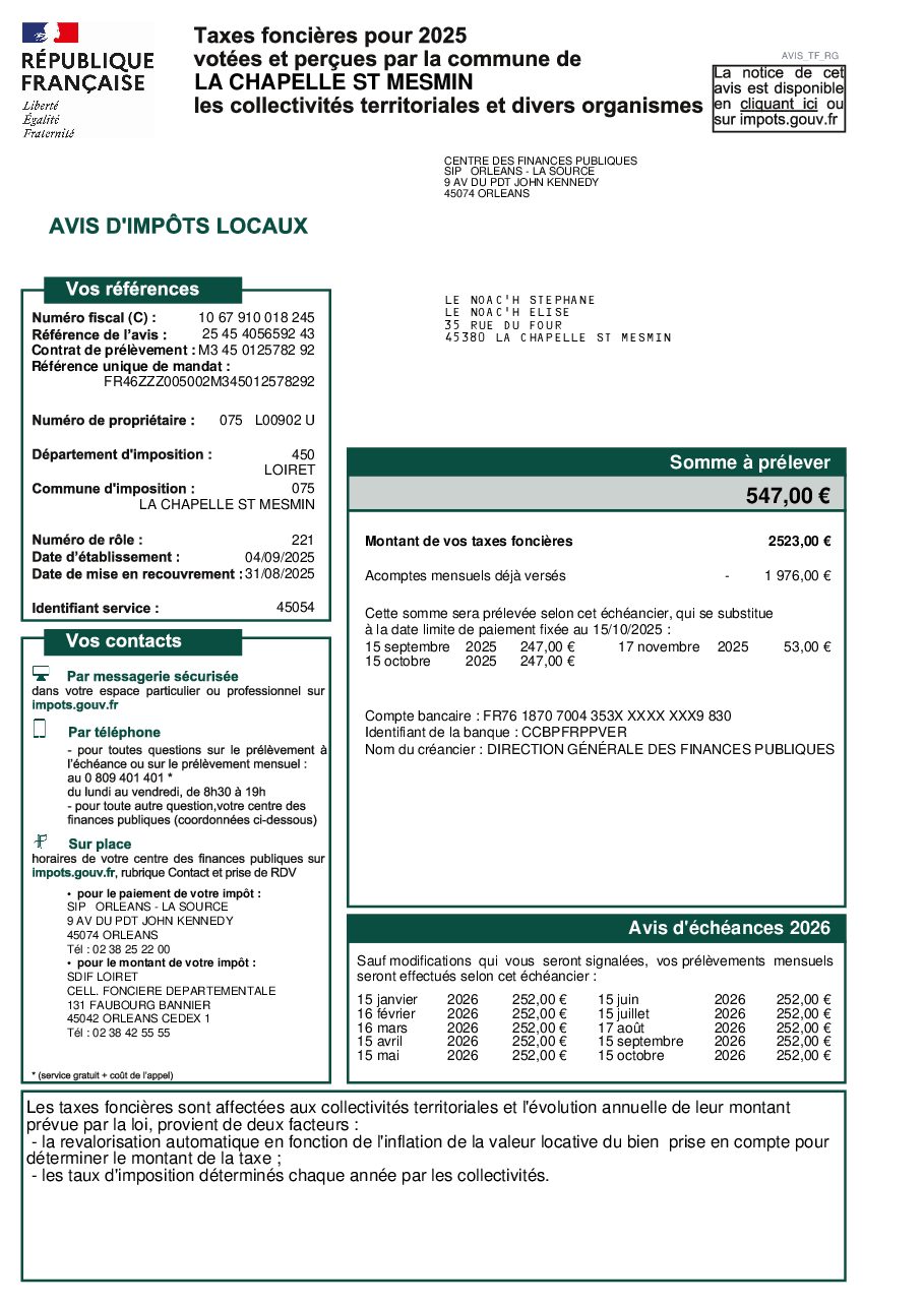 Aperçu de TaxesfoncieresavisLACHAPELLESTMESMIN45TaxesFoncieresavisLACHAPELLESTMESMIN45.pdf