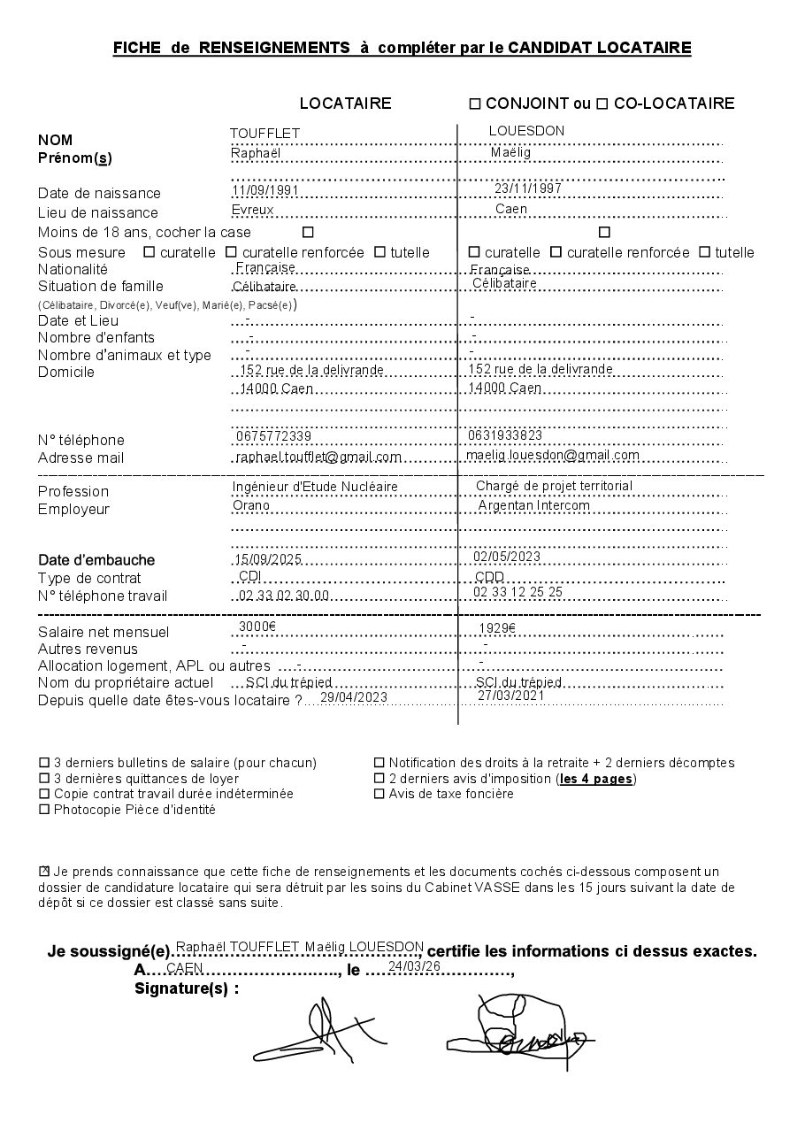 Aperçu de Fiche locataire