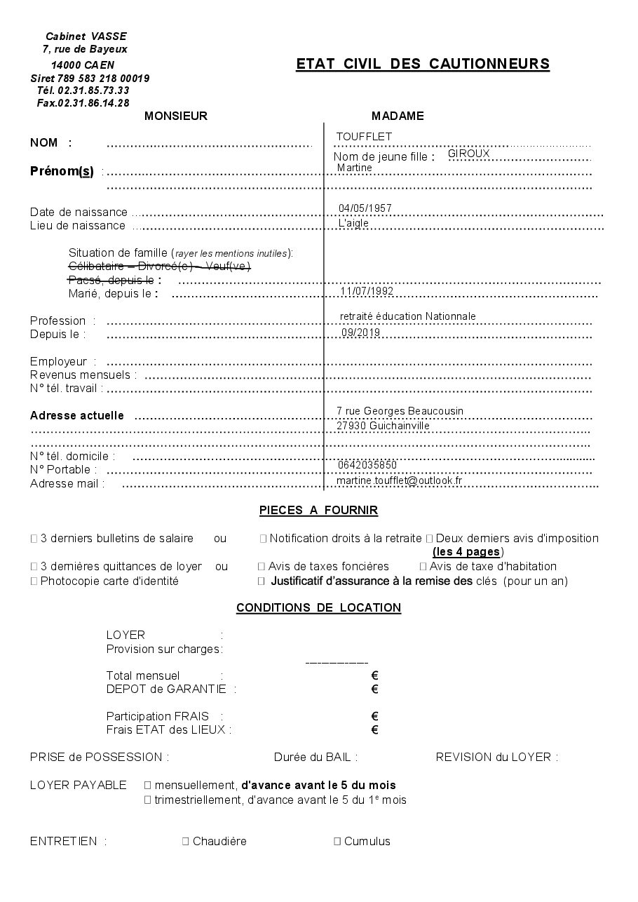 Aperçu de Fiche cautionneur