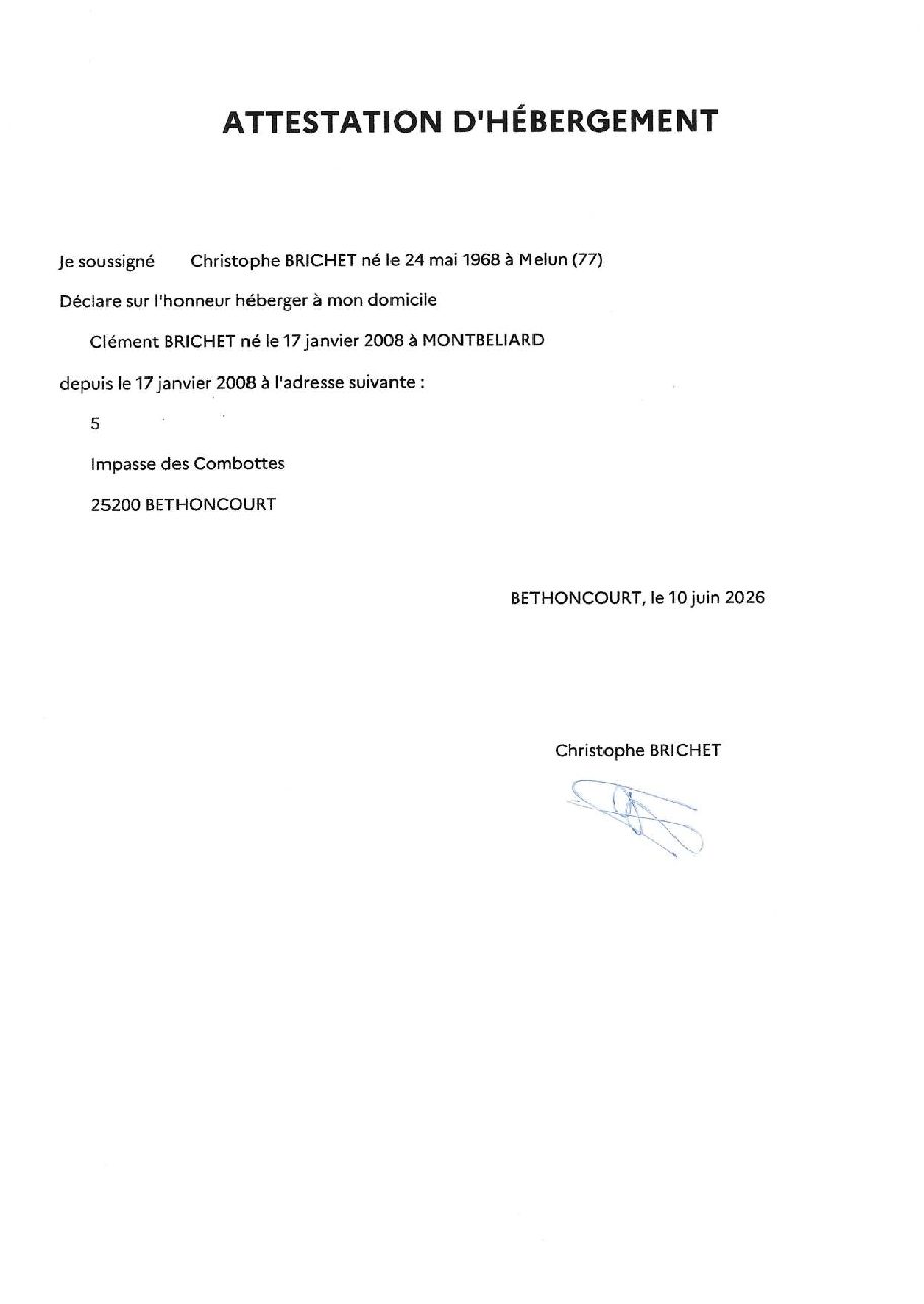 Aperçu de BRICHET Clément - Attestation hebergement.pdf