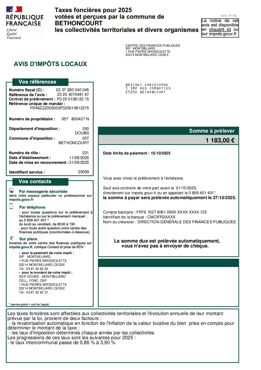 Aperçu de IMPOTS - Taxes Foncières 2025.pdf
