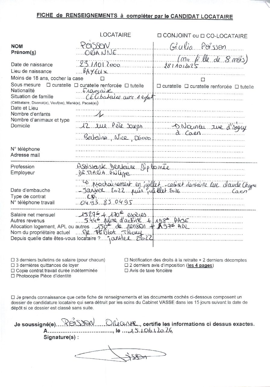 Aperçu de Fiche locataire