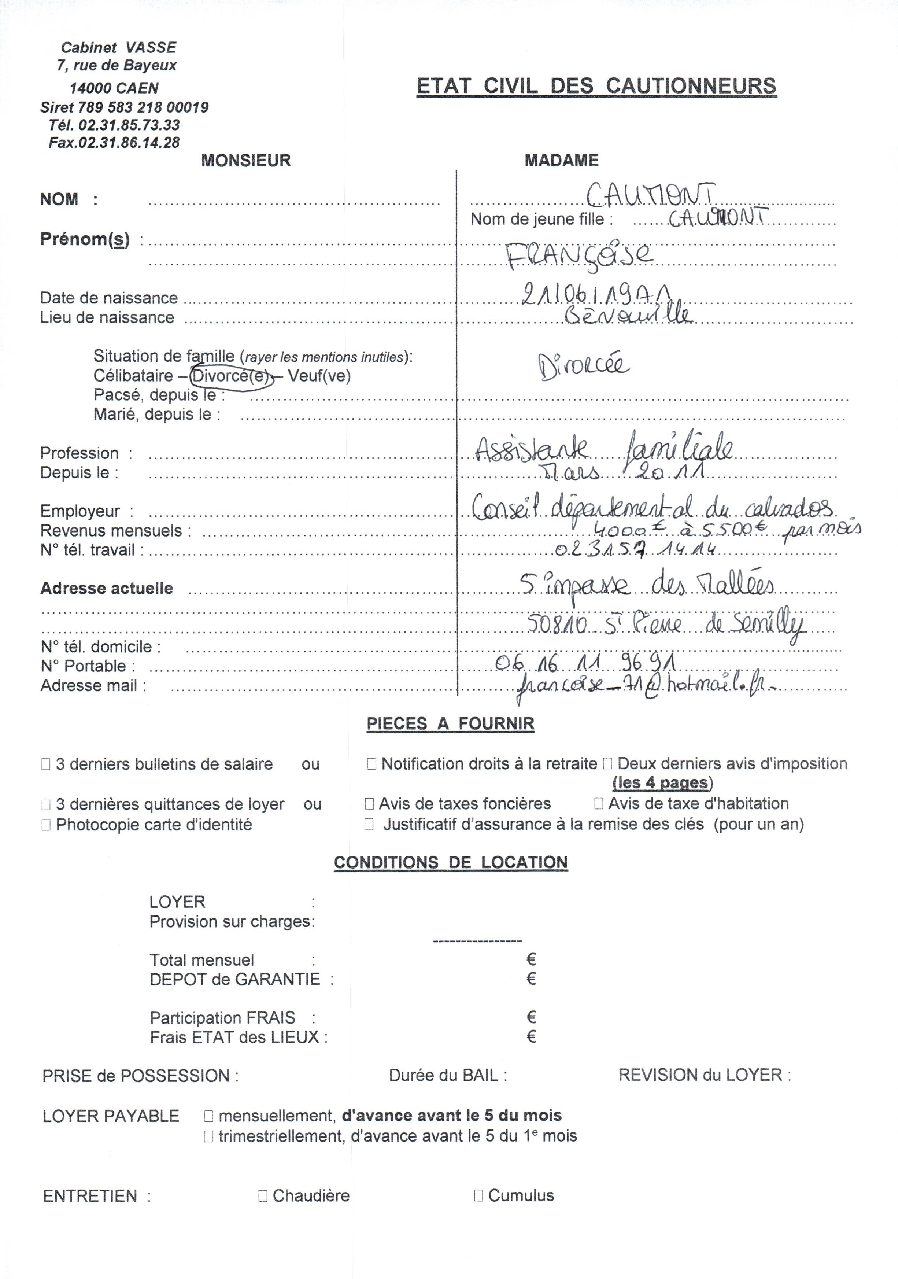 Aperçu de Fiche garant