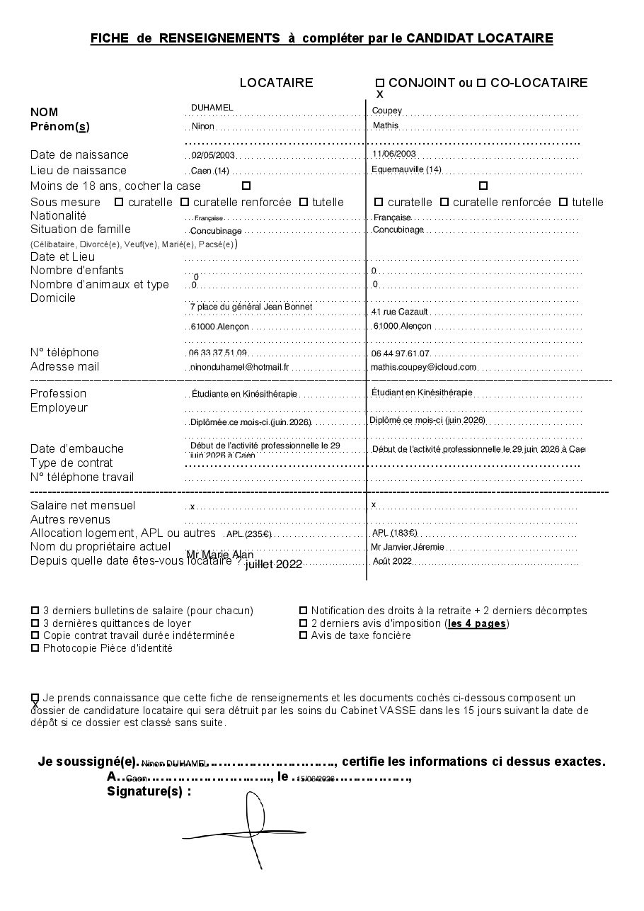 Aperçu de Fiche locataire