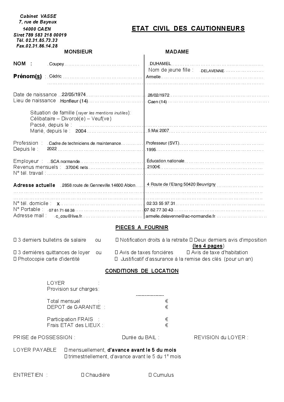 Aperçu de Fiche caution