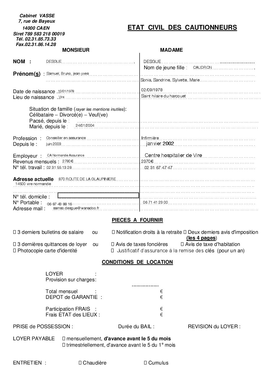 Aperçu de Fiche garant