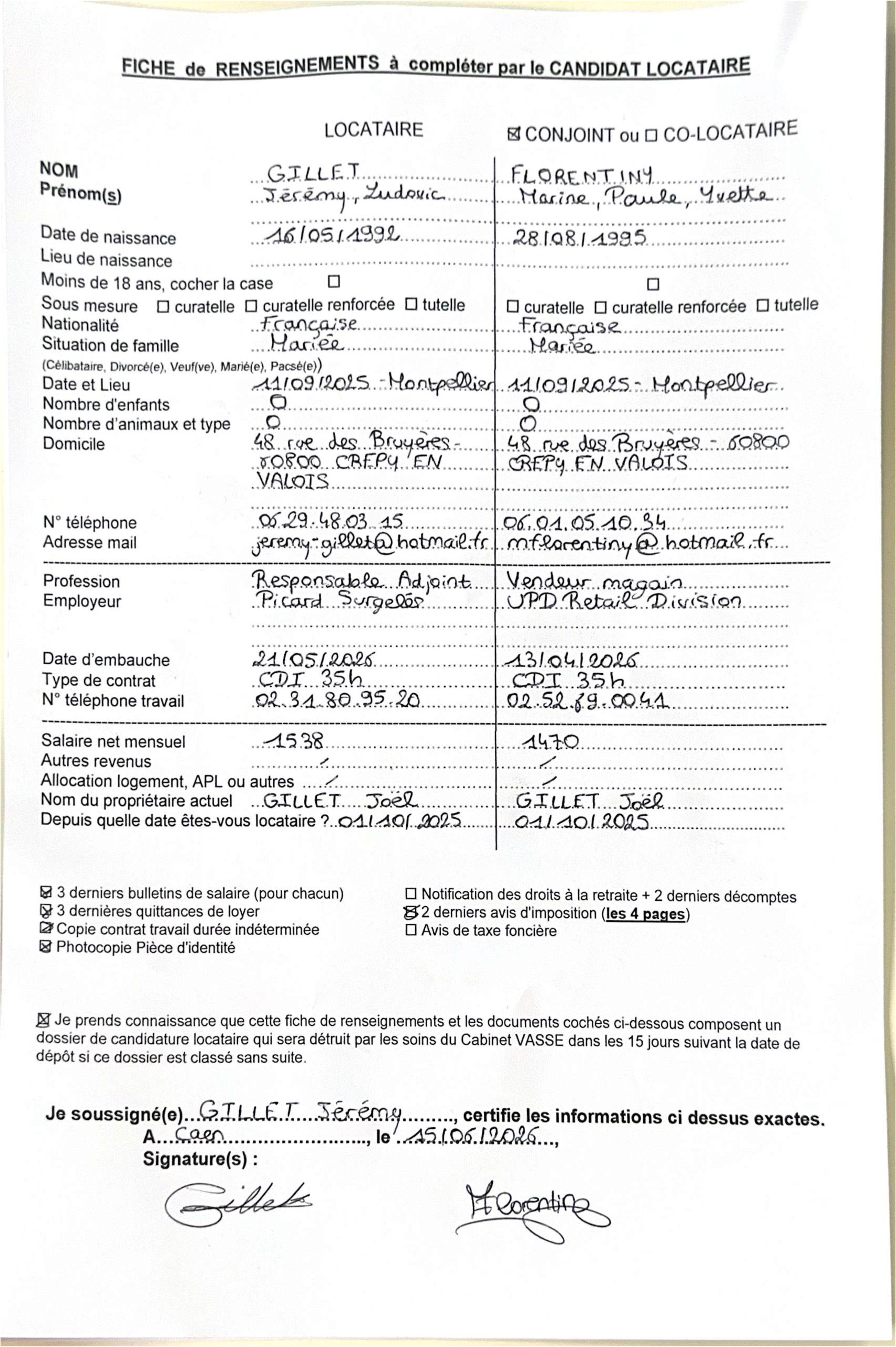 Aperçu de Fiche locataire