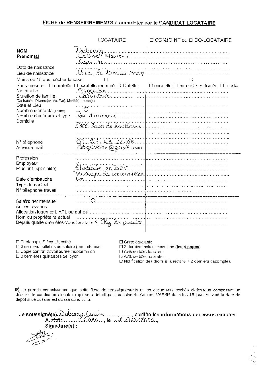 Aperçu de Fiche locataire