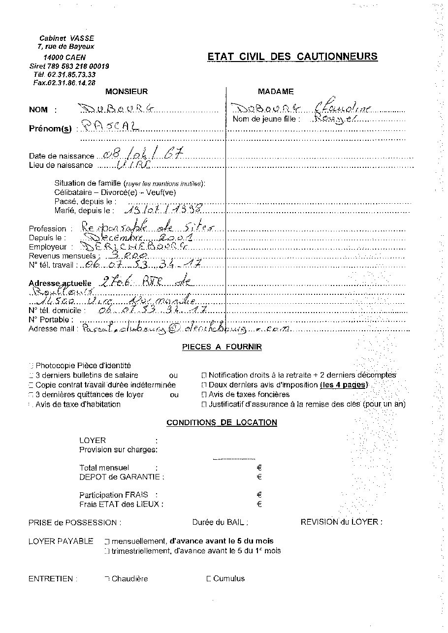 Aperçu de Fiche garant