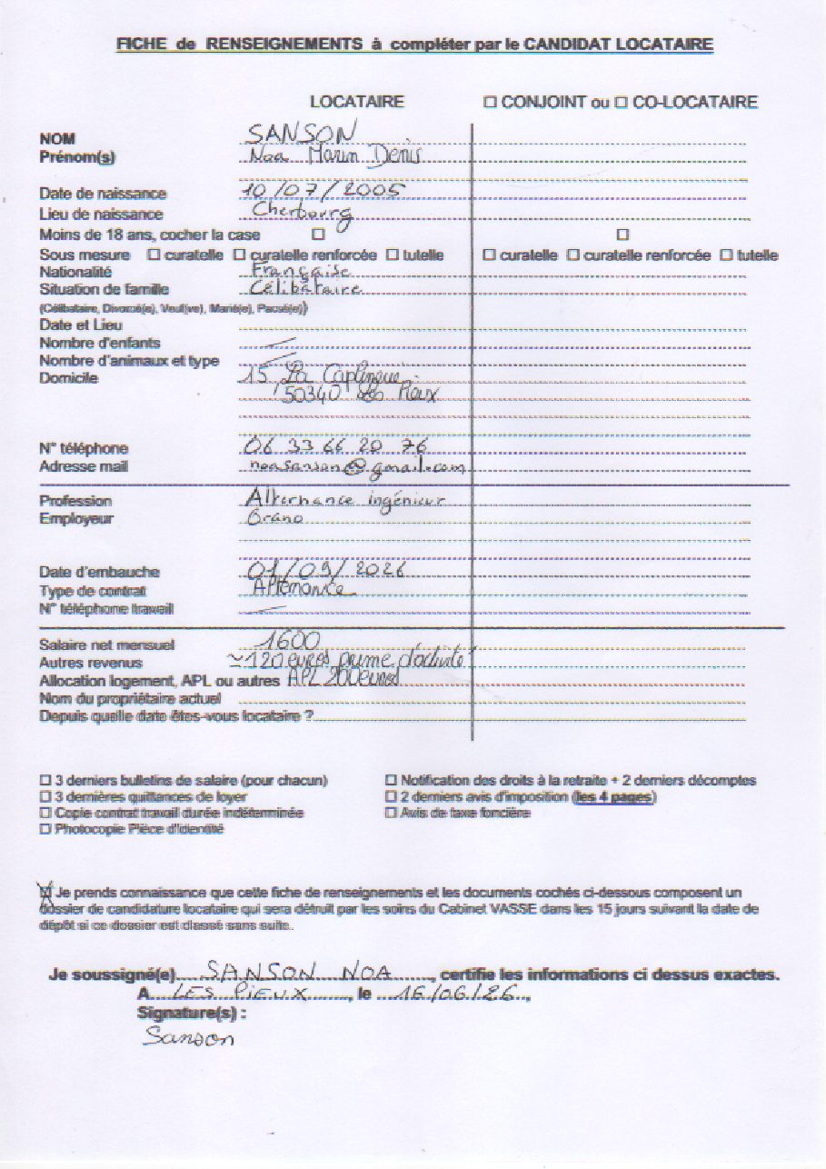 Aperçu de Fiche locataire