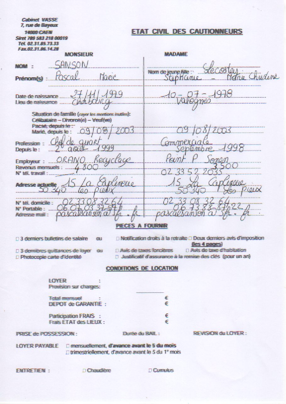 Aperçu de Fiche garant
