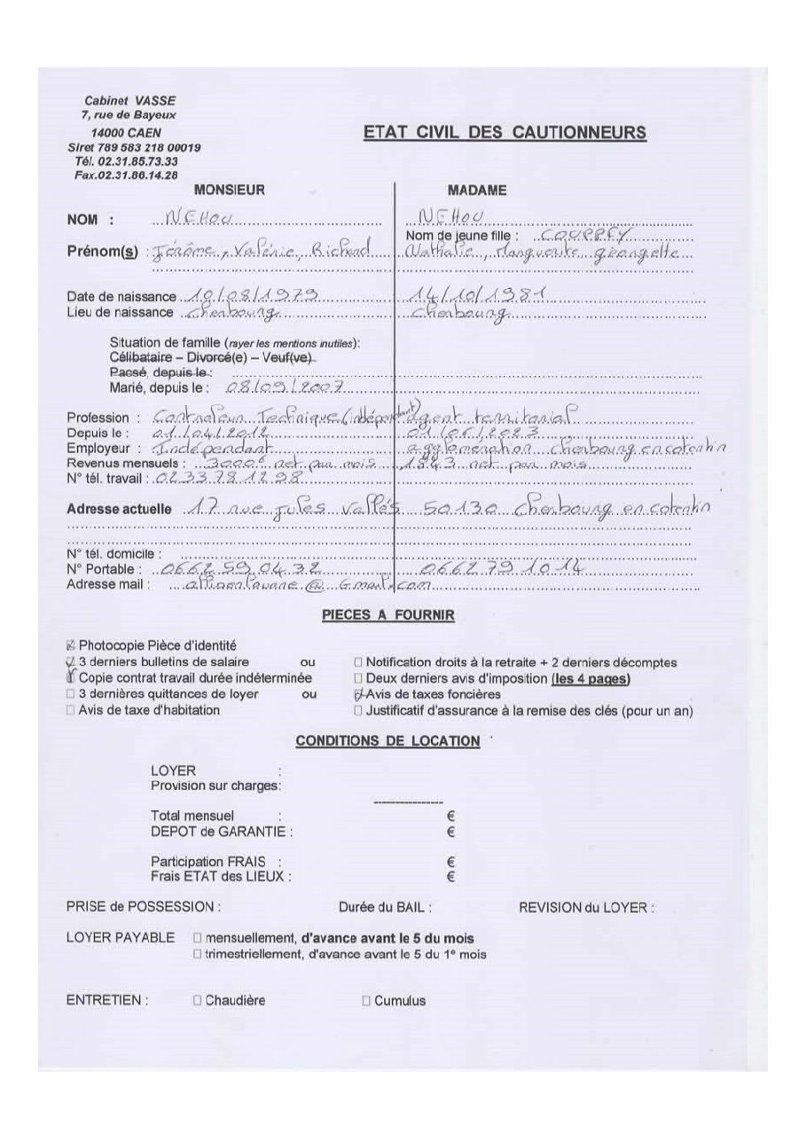 Aperçu de Fiche garant