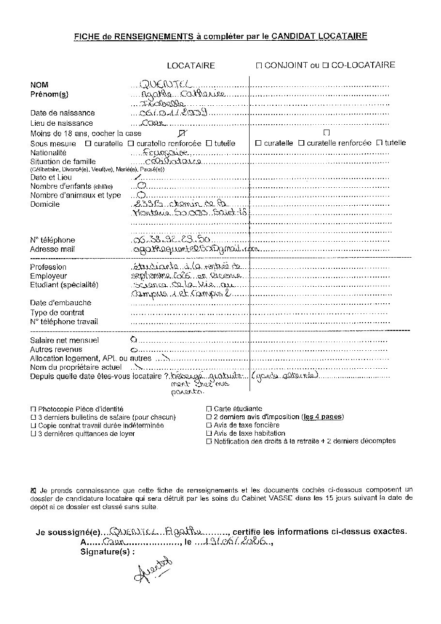 Aperçu de Fiche locataire