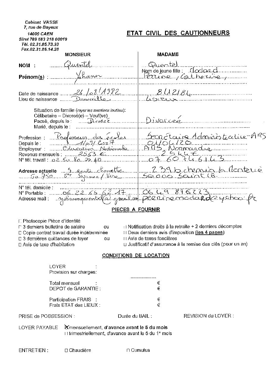 Aperçu de Fiche garant