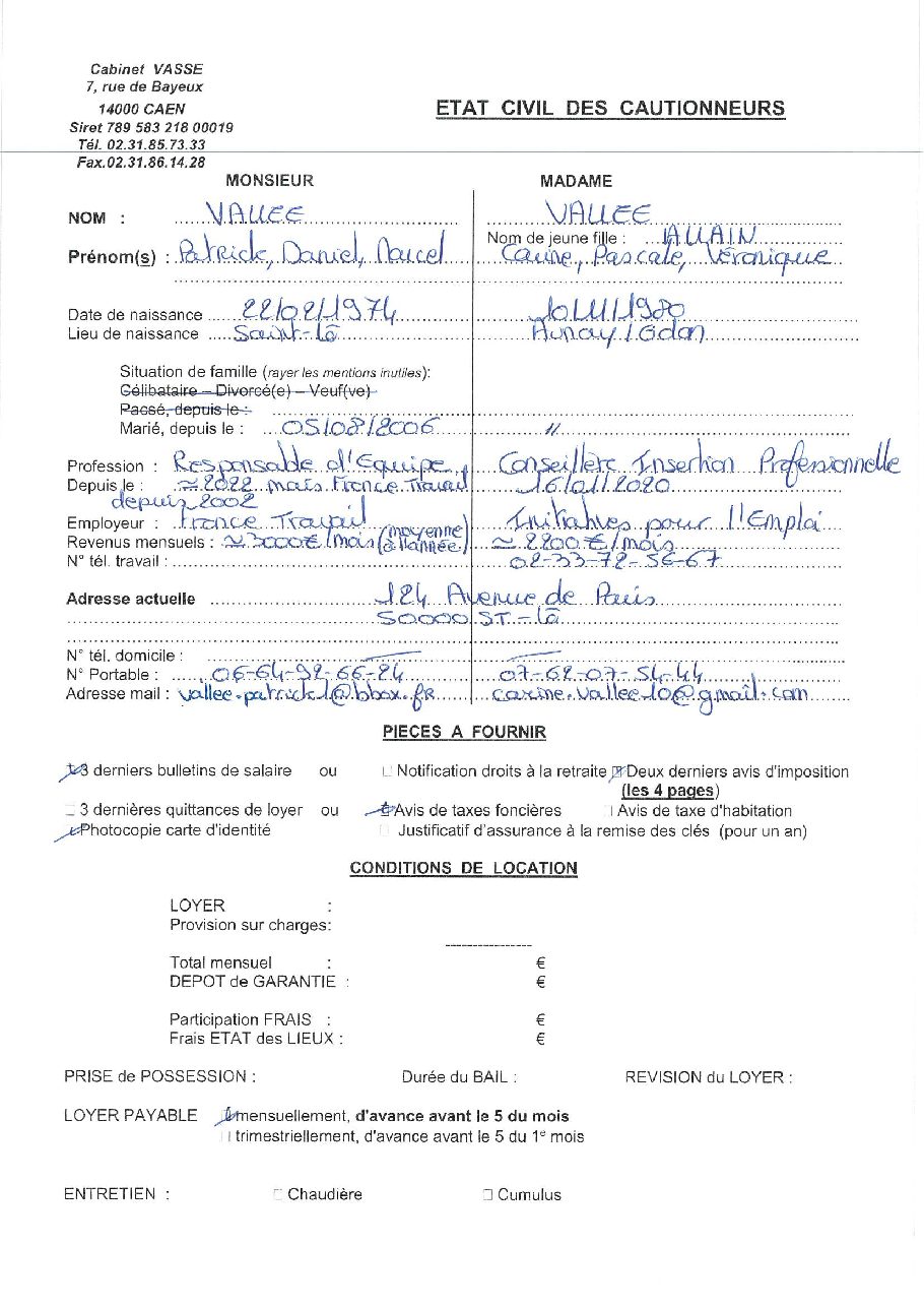 Aperçu de Fiche garant
