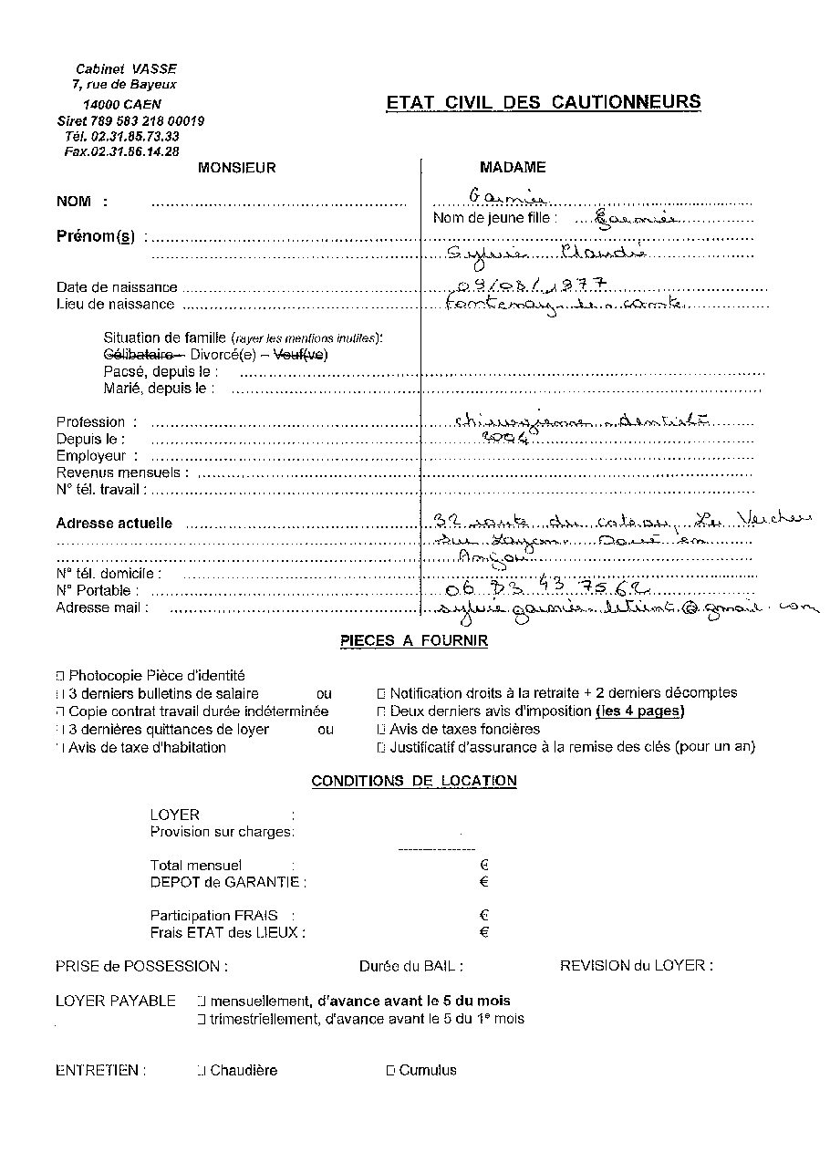 Aperçu de Fiche garant