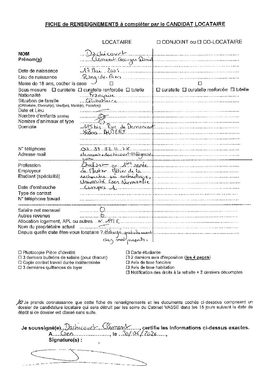 Aperçu de Fiche locataire