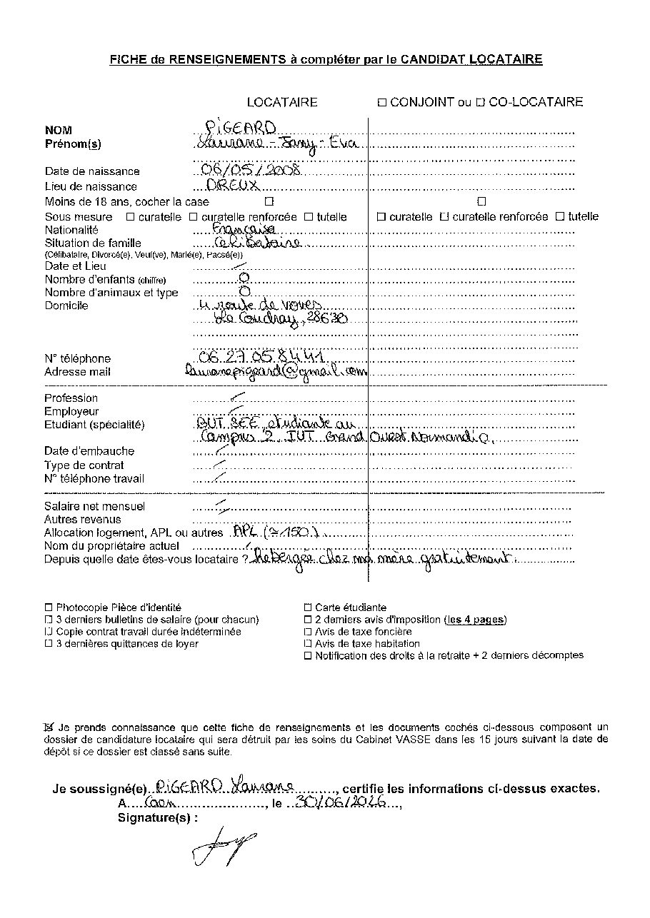 Aperçu de Fiche locataire