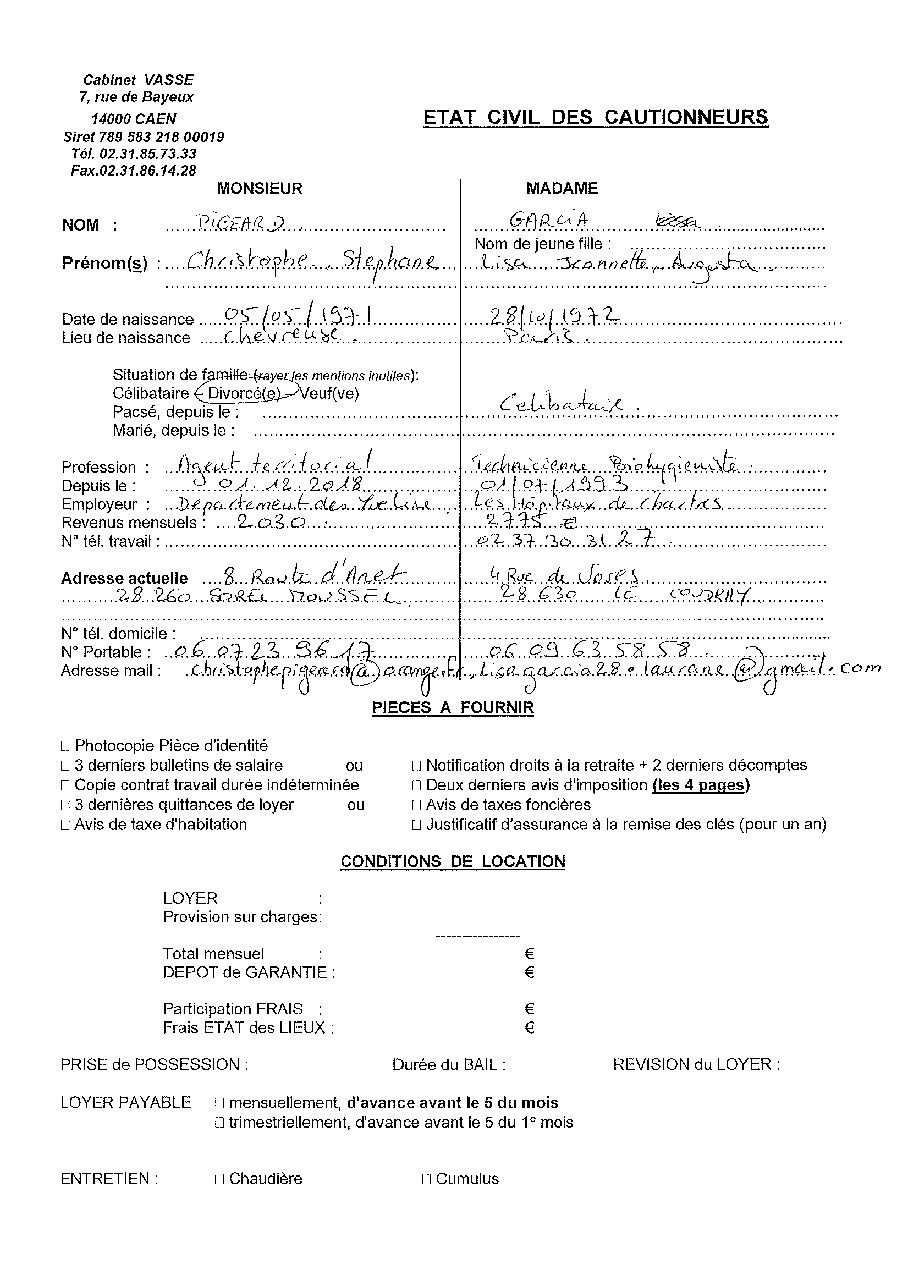 Aperçu de Fiche garant