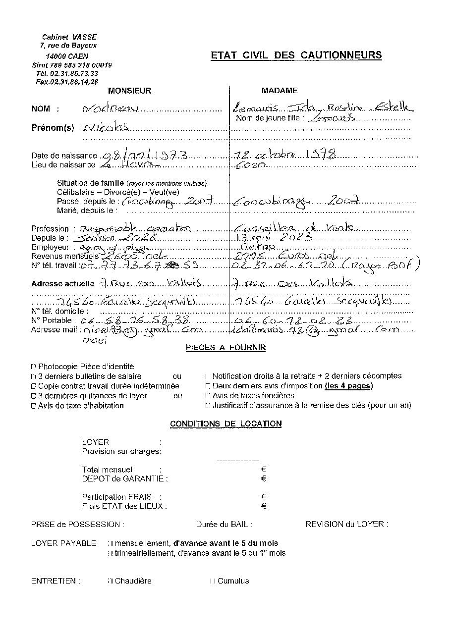 Aperçu de Fiche garant