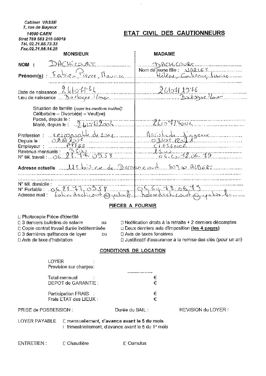 Aperçu de Fiche garant