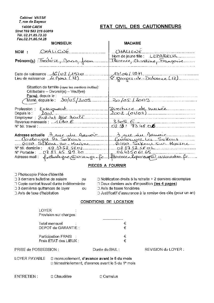Aperçu de Fiche garant