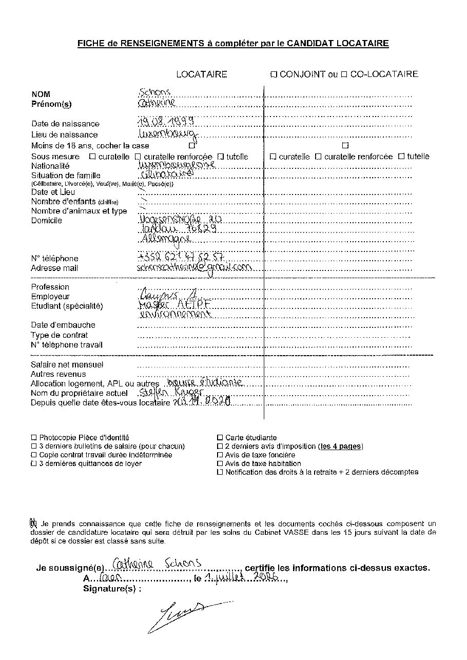 Aperçu de Fiche locataire