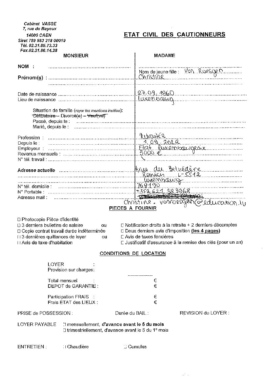 Aperçu de Fiche garant