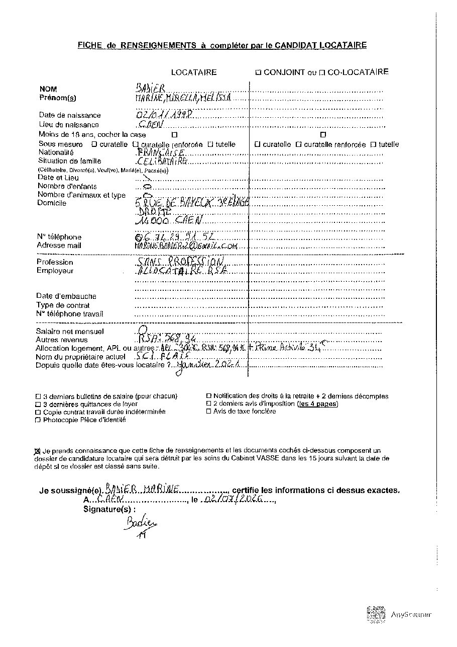 Aperçu de Fiche locataire