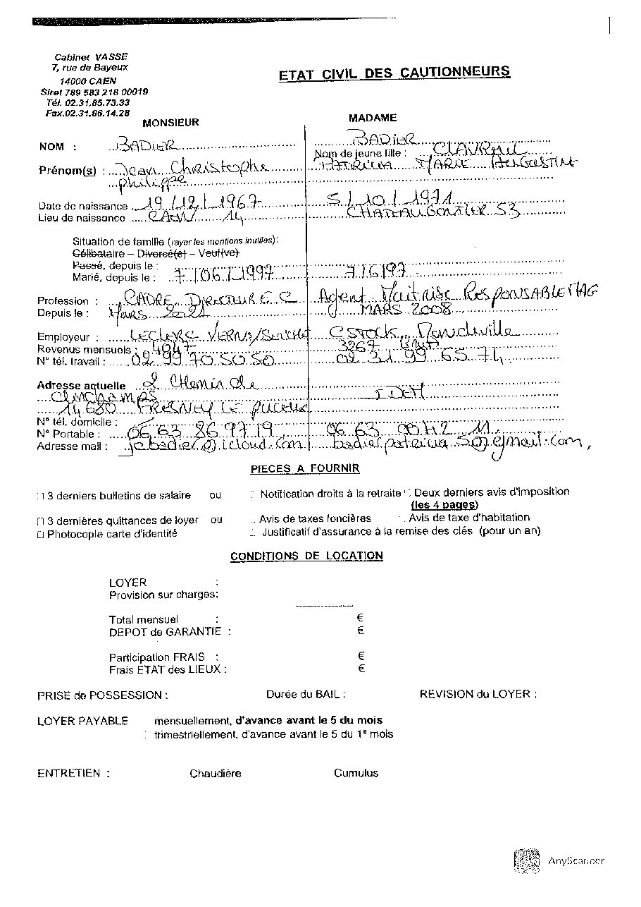 Aperçu de Fiche garant