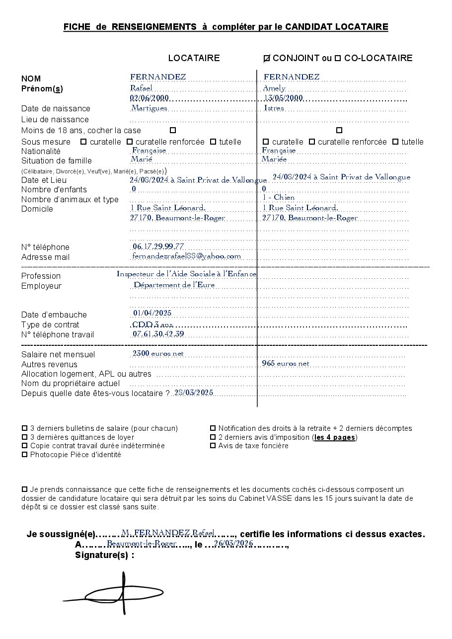 Aperçu de Fiche locataire