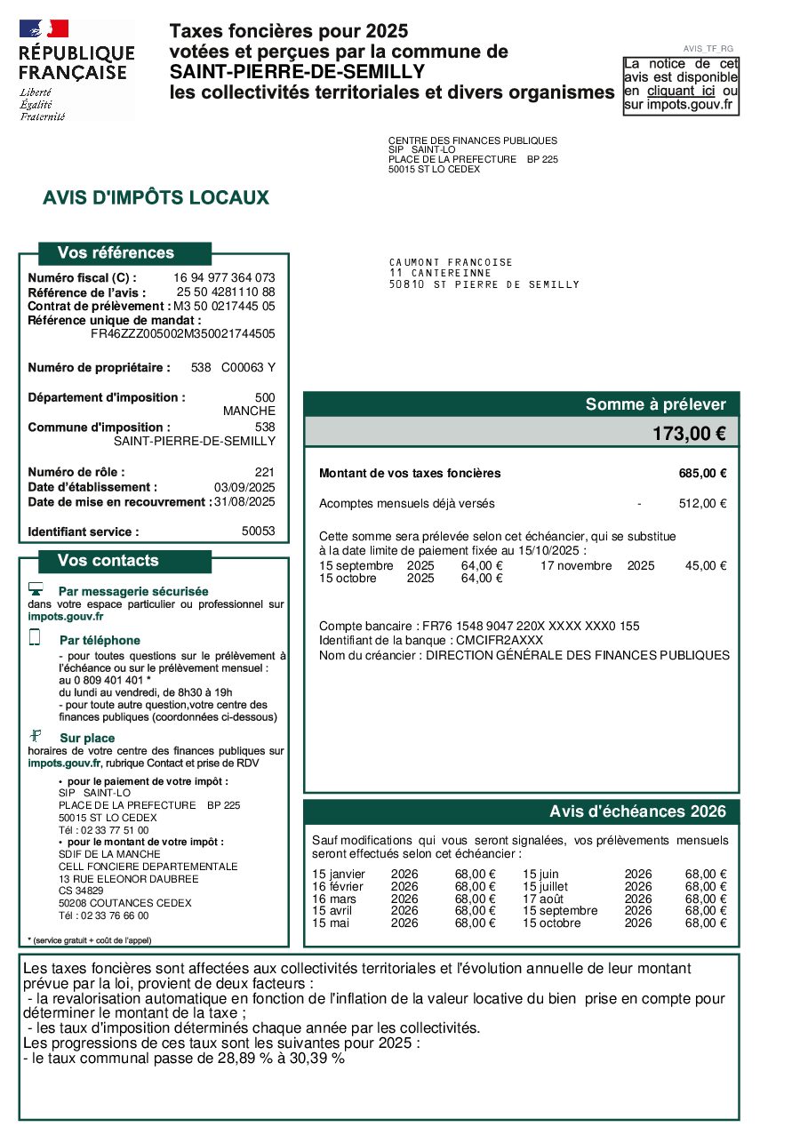 Aperçu de TaxesfoncieresavisSAINTPIERREDESEMILLY50TaxesFoncieresavisSAINTPIERREDESEMILLY50.pdf