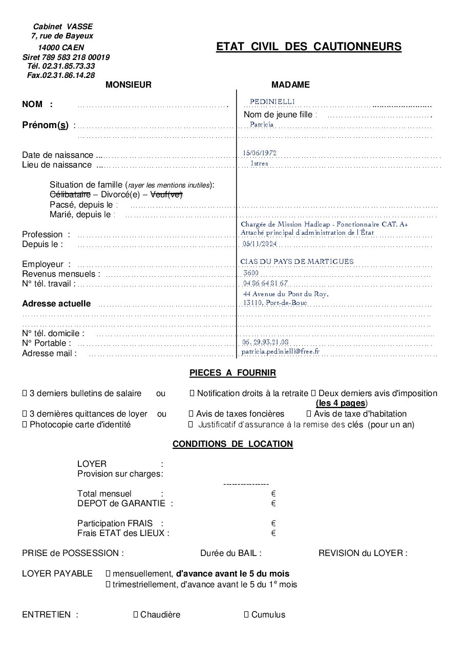Aperçu de Fiche cautionneur