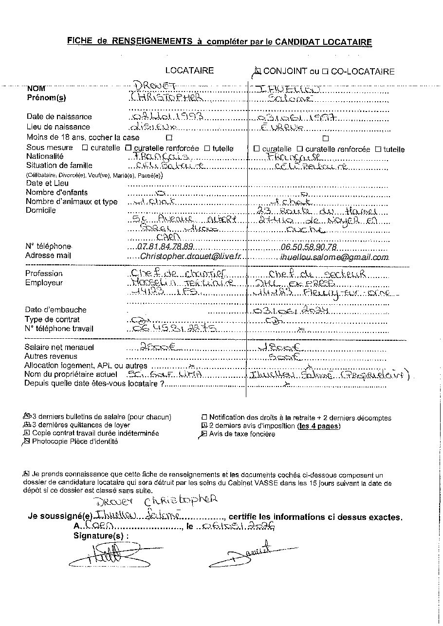 Aperçu de Fiche locataire