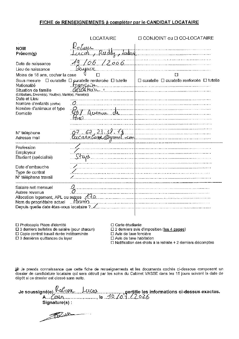 Aperçu de Fiche locataire