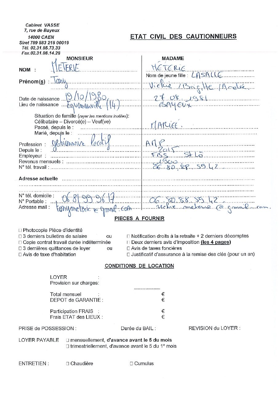Aperçu de Fiche garant