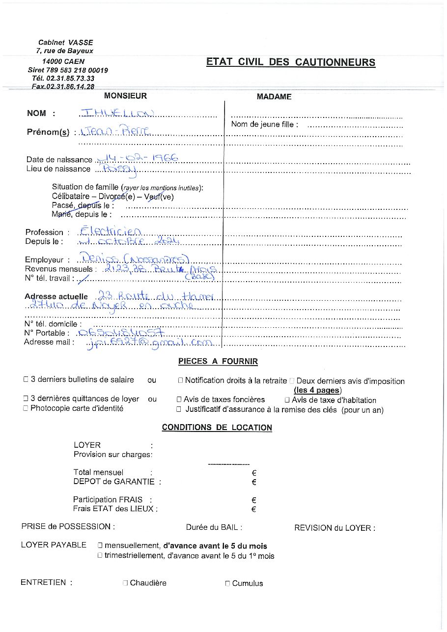 Aperçu de Fiche garant