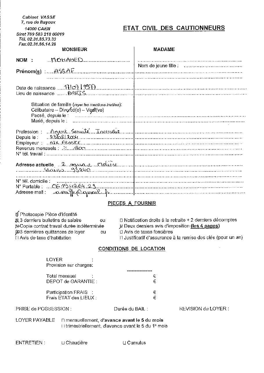 Aperçu de Fiche garant