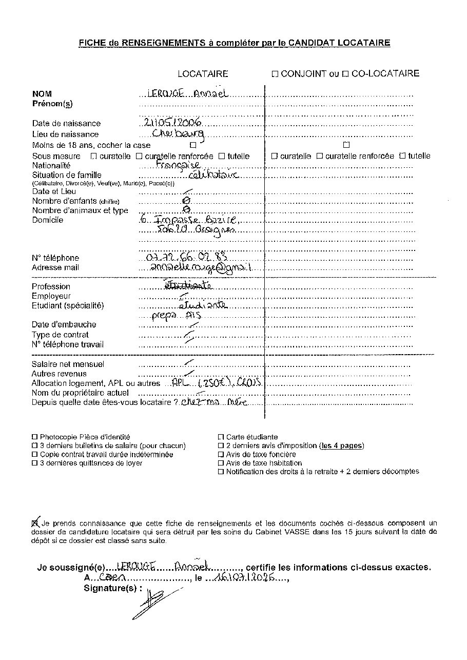 Aperçu de Fiche locataire