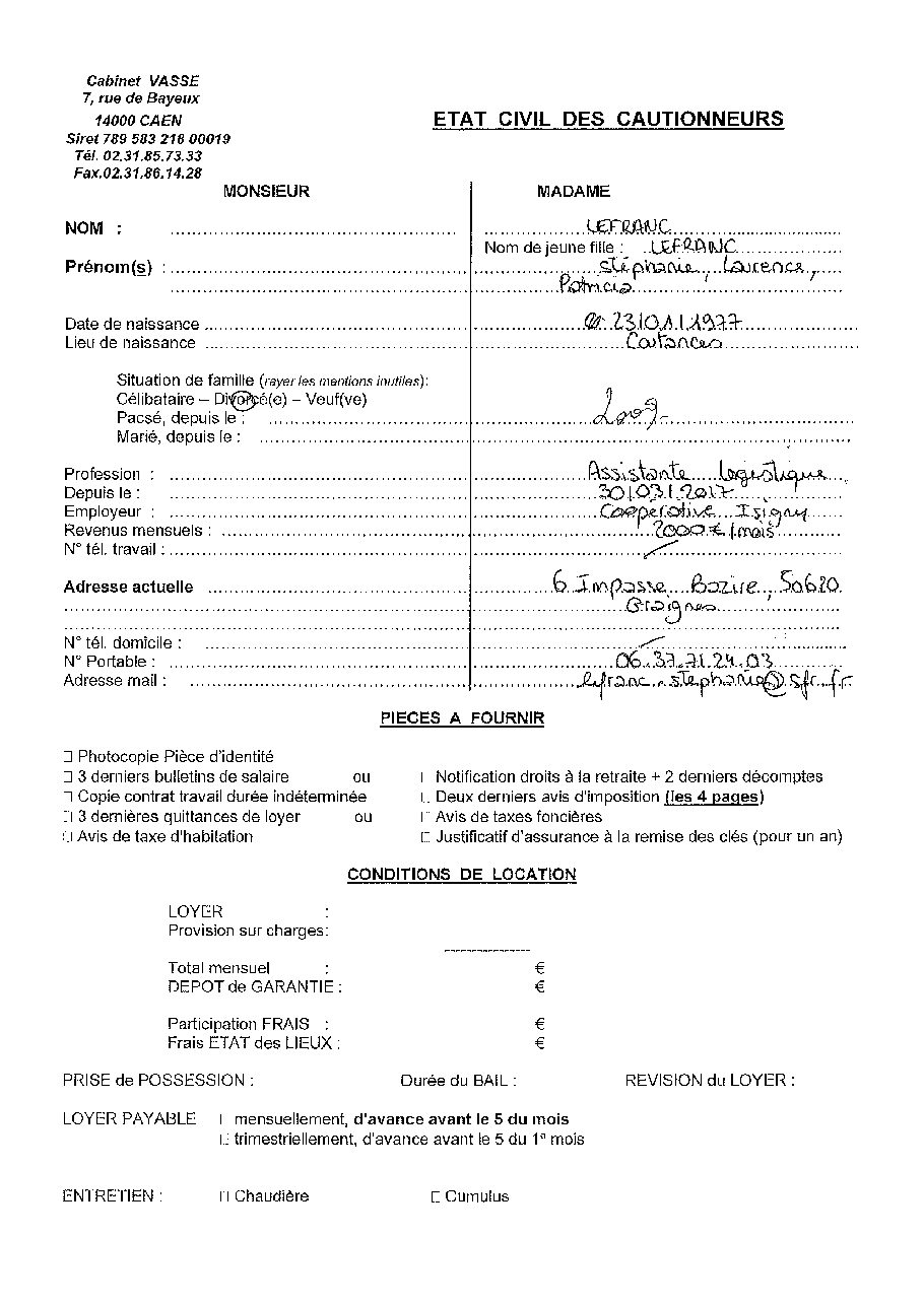 Aperçu de Fiche garant