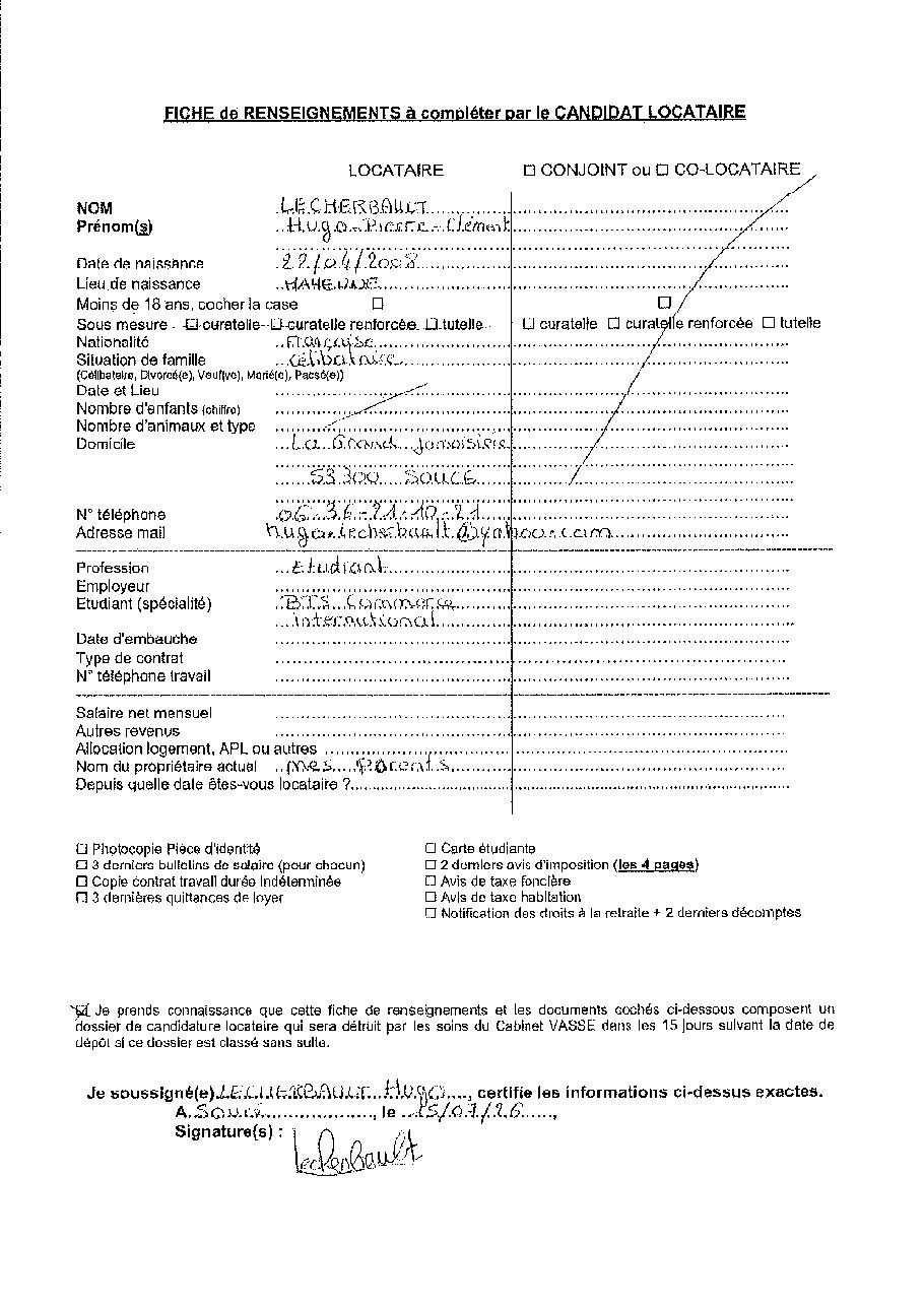 Aperçu de Fiche locataire