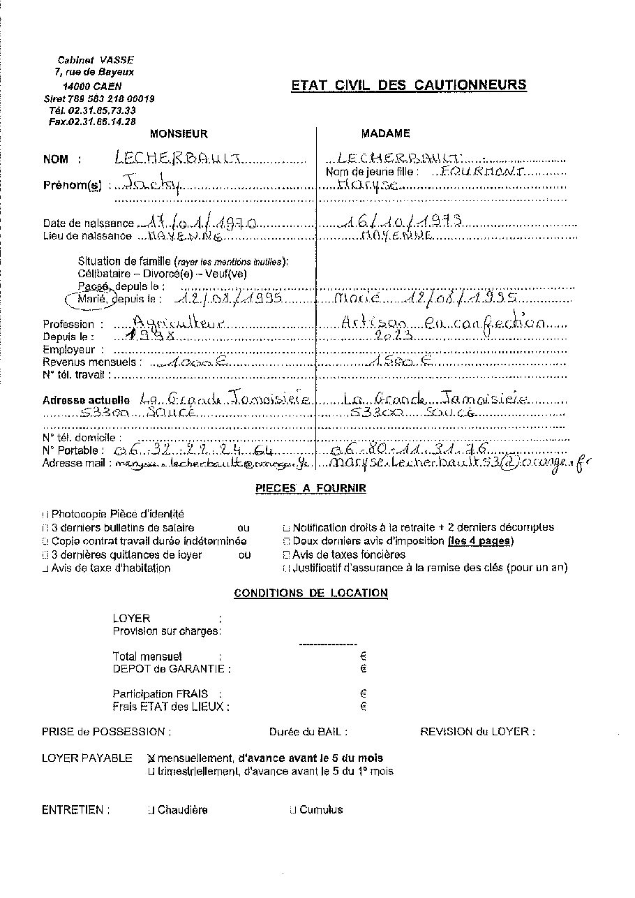 Aperçu de Fiche garant